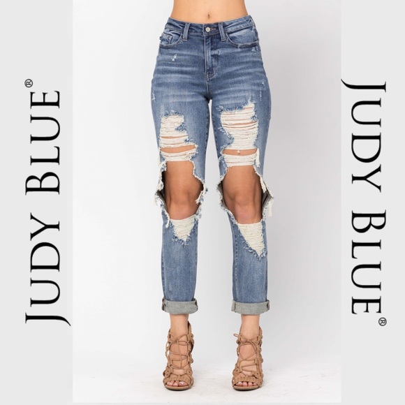 Judy Blue Denim - JUDY BLUE | High Waist Heavy Destroyed Vintage Wash Straight Leg Jeans - NWT